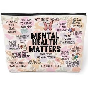 Mental Health Matters Affirmation Makeup Cosmetic Canvas Zip Pouch Organizer